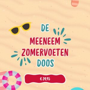 zomerse afbeelding met de tekst de meeneem zomervoeten doos