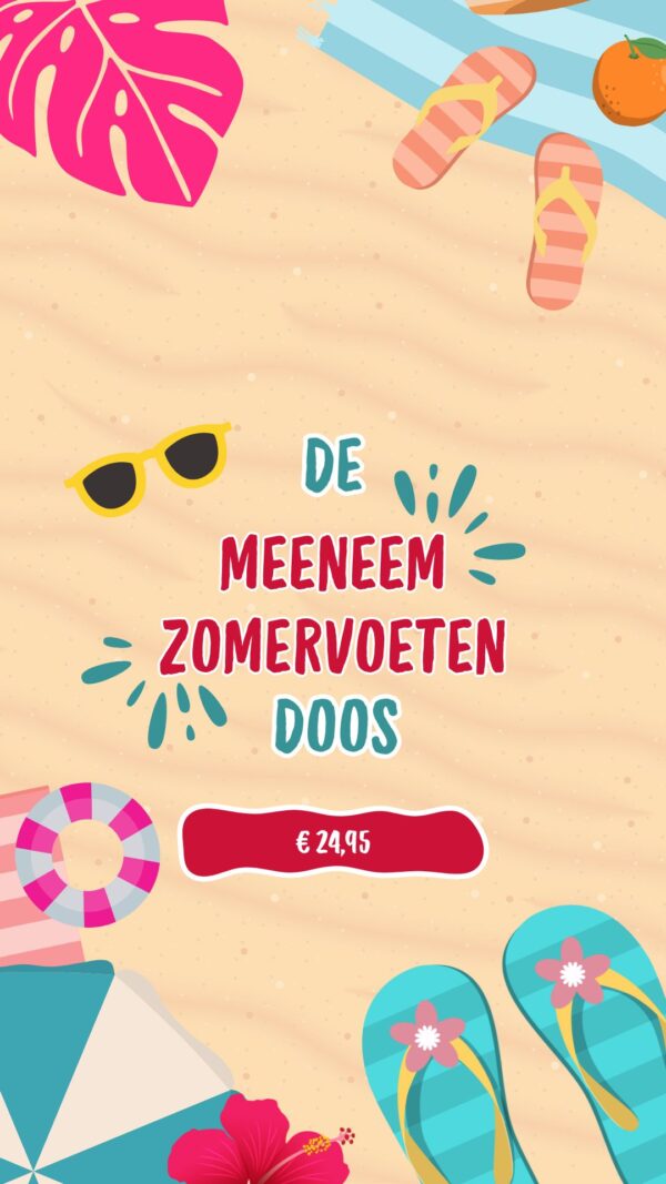 zomerse afbeelding met de tekst de meeneem zomervoeten doos